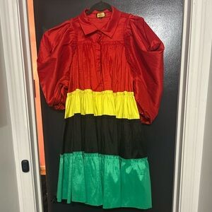 Vibrant Red and Green Mini Dress